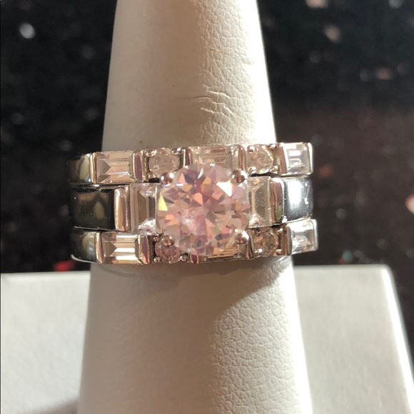 Qvc Epiphany Jewelry Epiphany Platinum Clad Diamonique Wedding Ring Set Poshmark